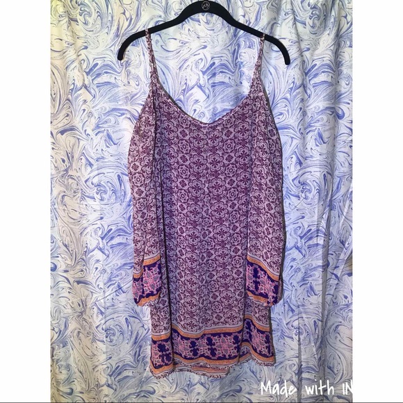 Boho Purple Cold Shoulder Dress - Picture 2 of 5